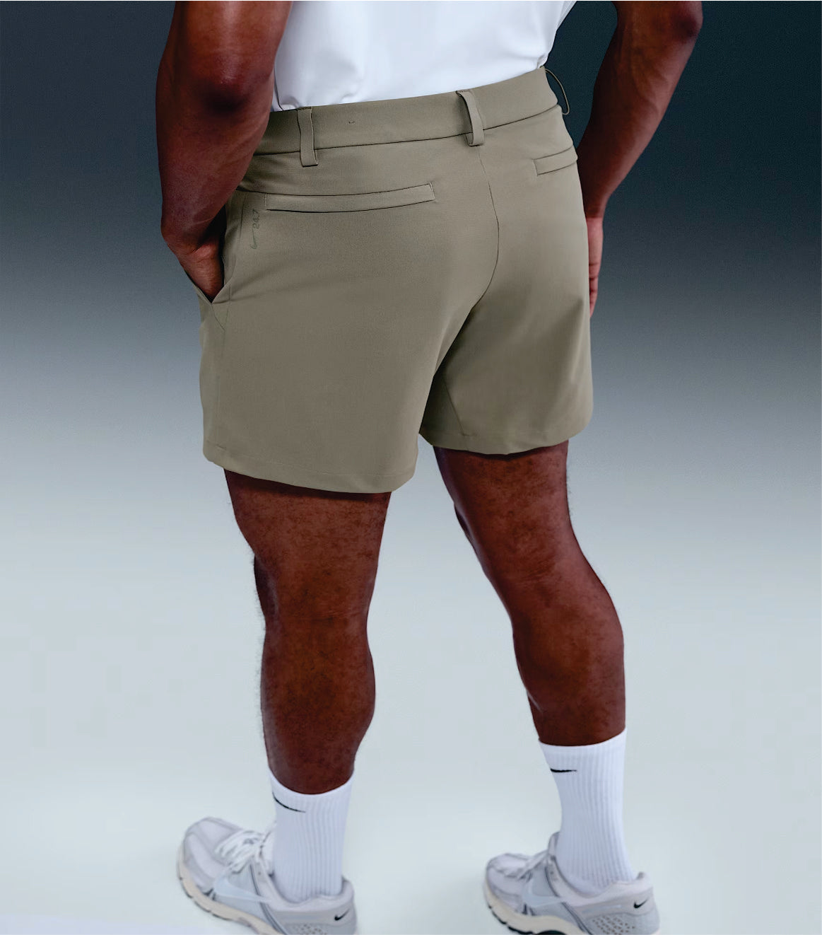 Olive Green Men's Casual Tailored Shorts Comfortable Fit, Classic Belt Loops, Dual Back Pockets