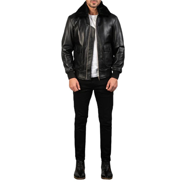 Black & White Leather Bomber Jacket A Modern Classic