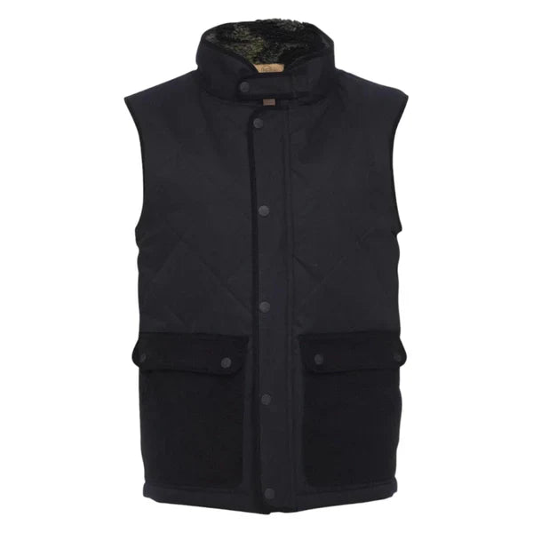 Men's Black Quilted Sleeveless Vest with High Collar and Front Pockets