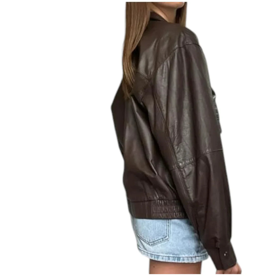 Retro 90s Oversized Brown Leather Bomber