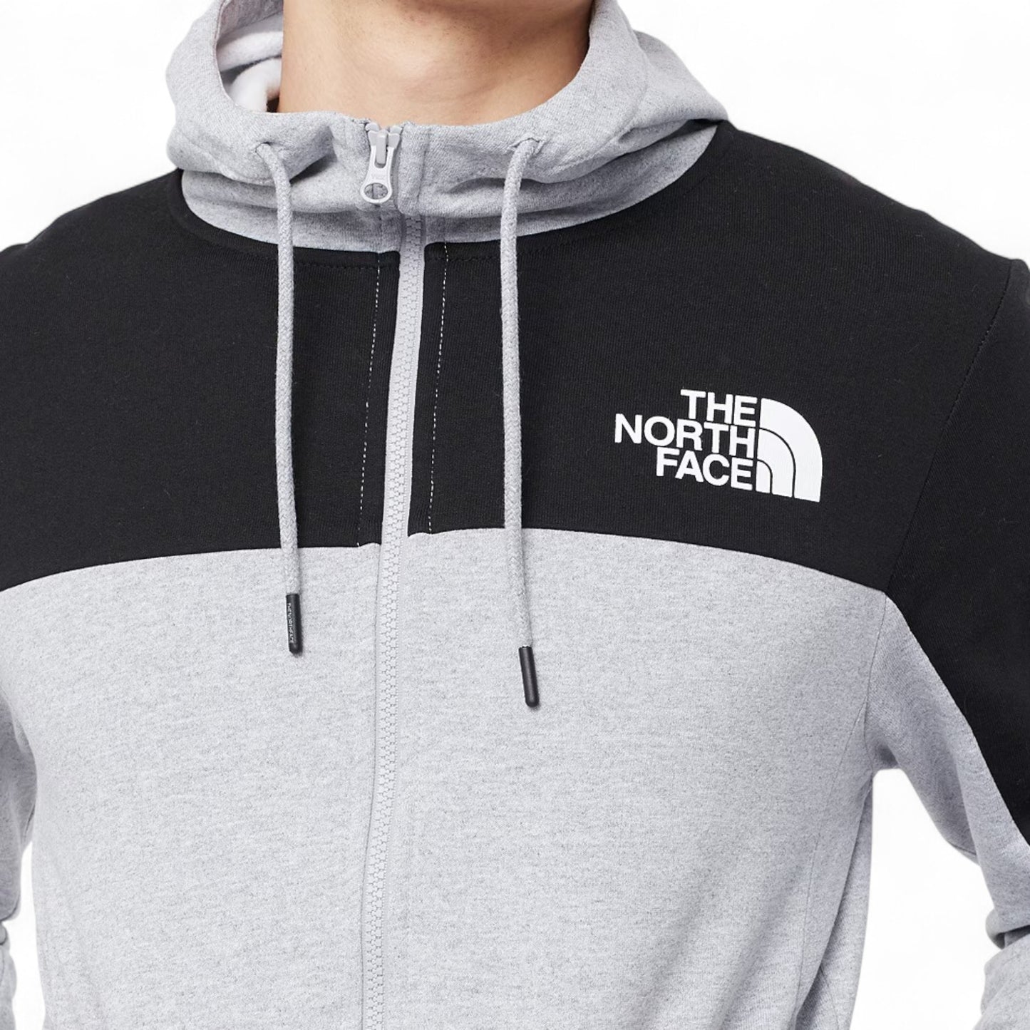 Black and gray hoodie with The North Face logo on a white background