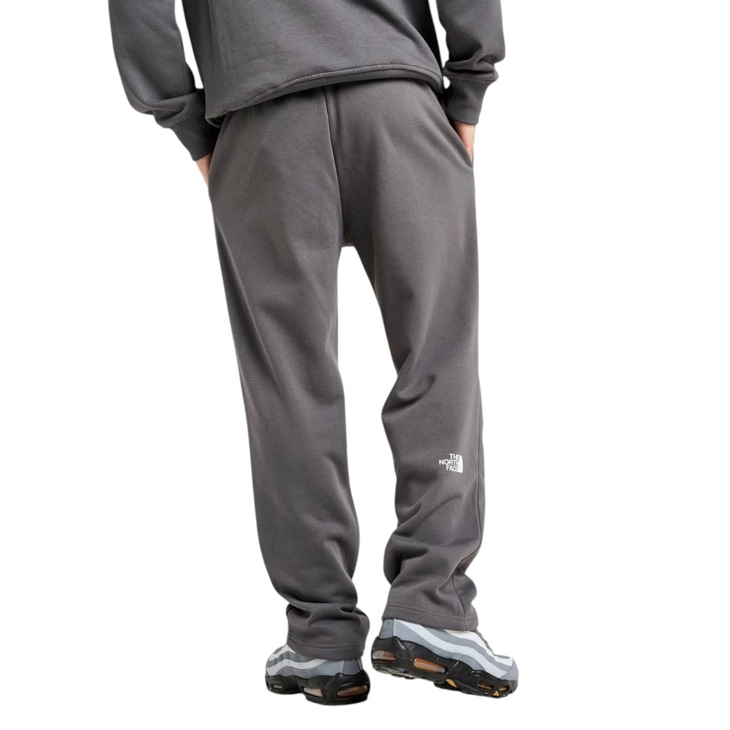 Gray sweatpants with a brand logo on a white background