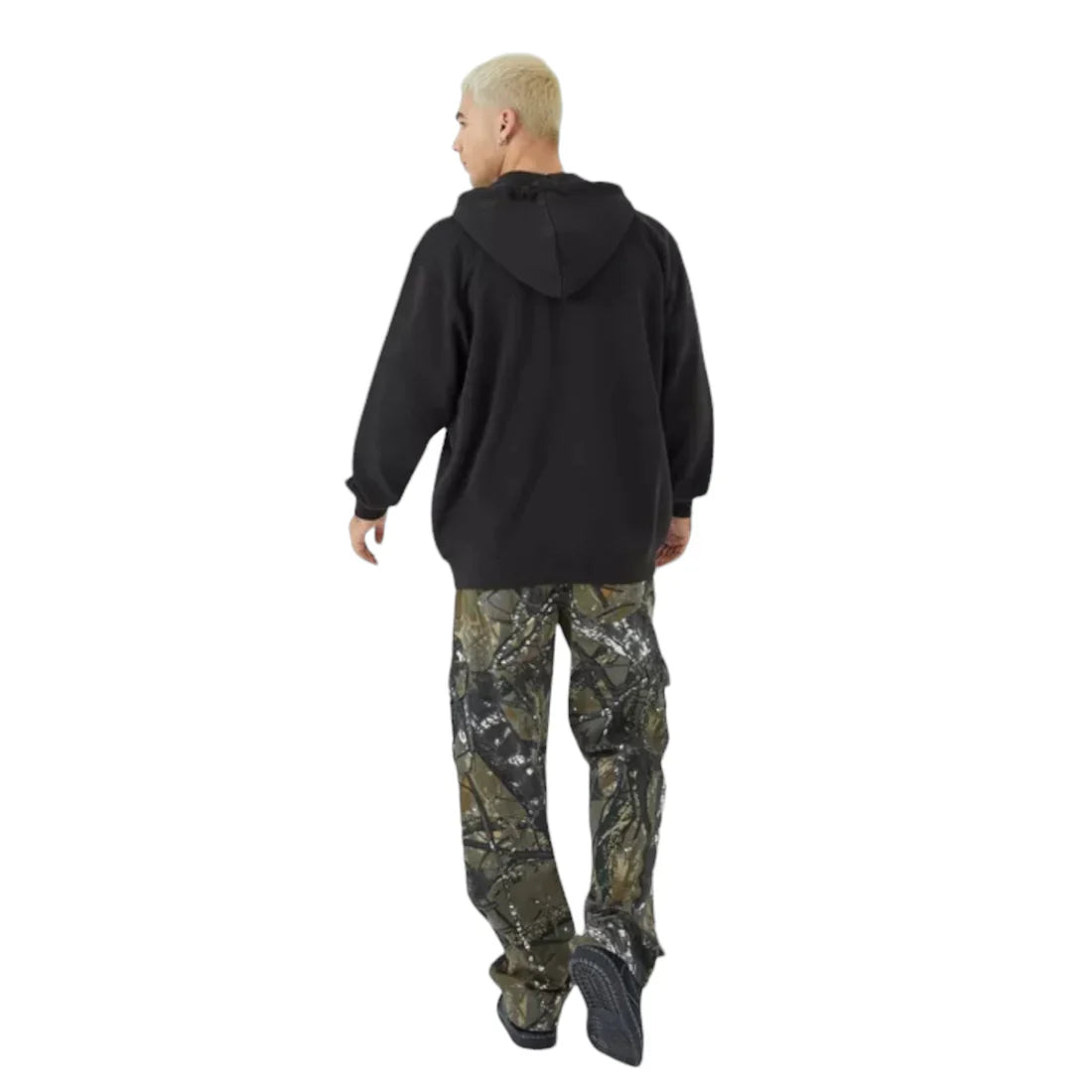 Black Oversized Paradise Hoodie with Zip-Through Design
