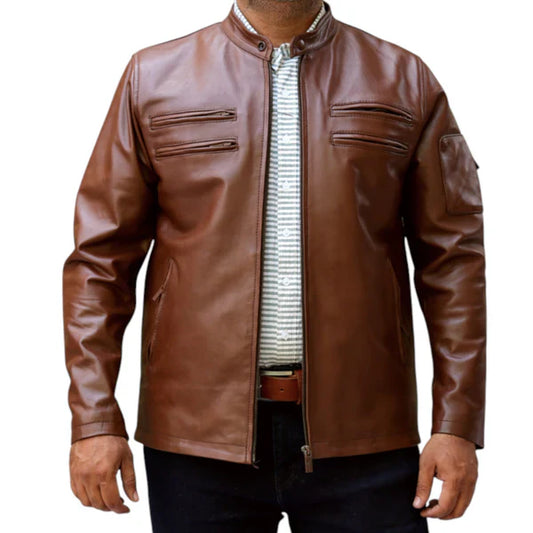 Classic Men’s Brown Leather Jacket – Ideal for Casual Outfits