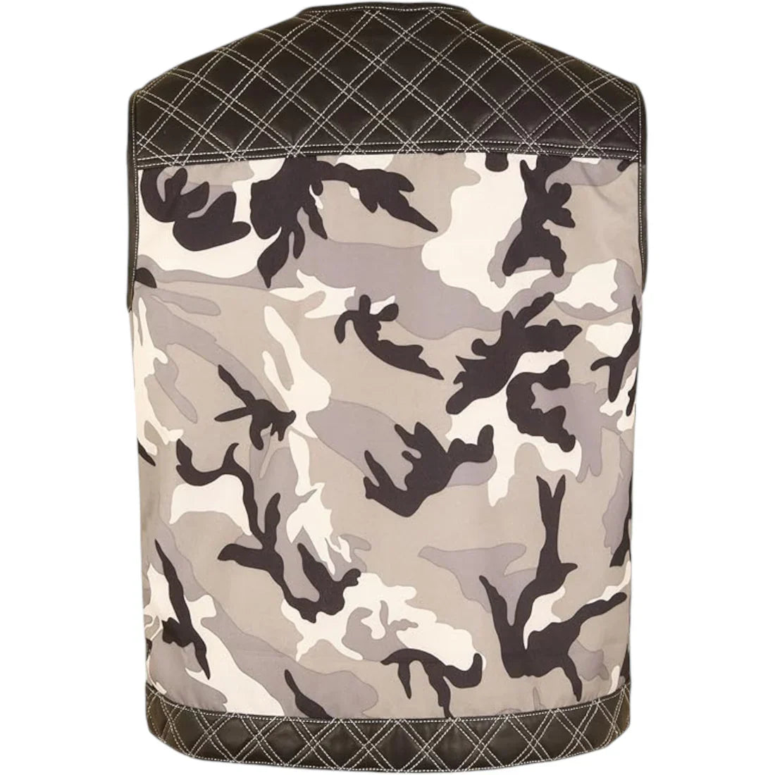 Genuine Leather & Textile Camouflage Vest – Men's Motorcycle Club Style