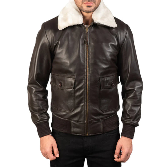 Premium Dark Brown Leather Bomber Jacket – Where Tradition Meets Style