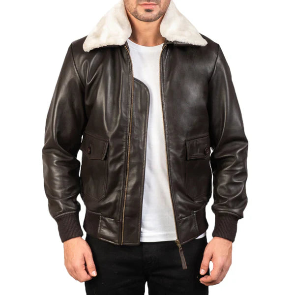 Premium Dark Brown Leather Bomber Jacket – Where Tradition Meets Style