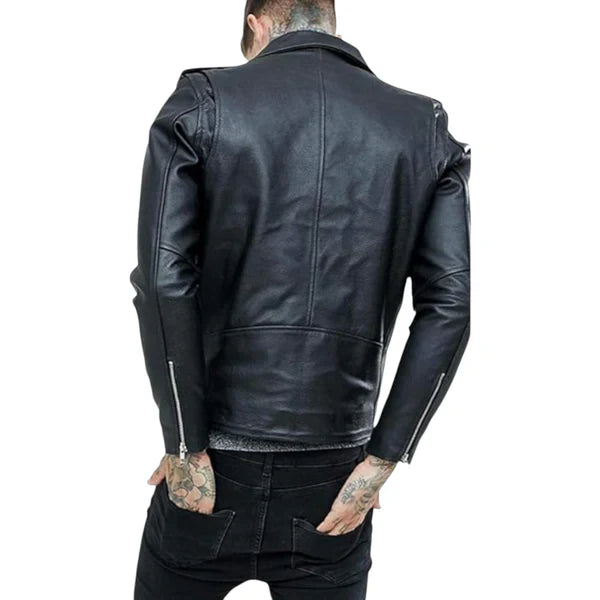 Men's Genuine Cowhide Leather Retro Biker Jacket by Reclaimed Vintage