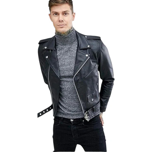 Men's Genuine Cowhide Leather Retro Biker Jacket by Reclaimed Vintage