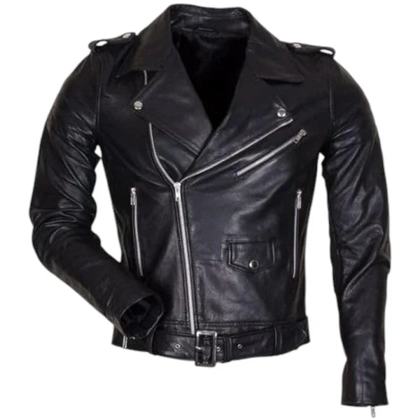 Men’s Quilted Retro Rider Jacket – Premium Black Sheepskin Leather
