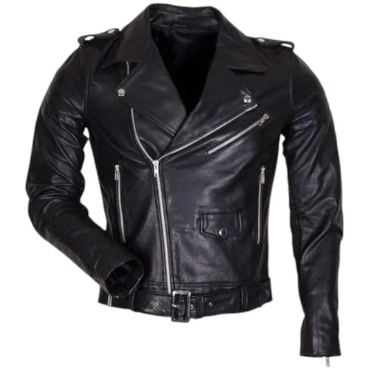 Men’s Quilted Retro Rider Jacket – Premium Black Sheepskin Leather
