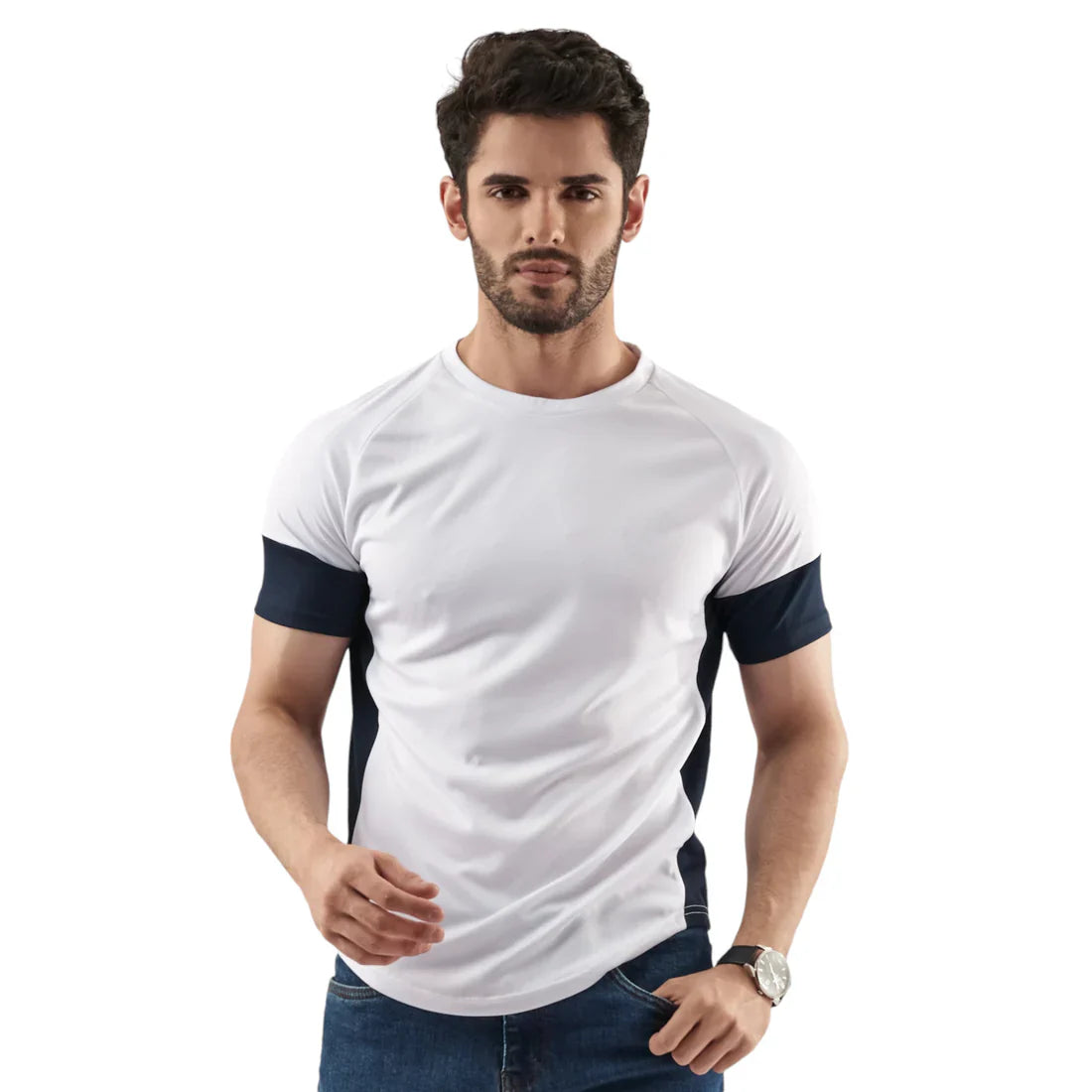 White Performance Contrast Tee for Men