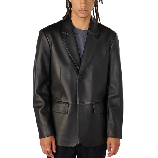 Men’s Classic Leather Blazer – Two-Button Design, Sleek & Stylish