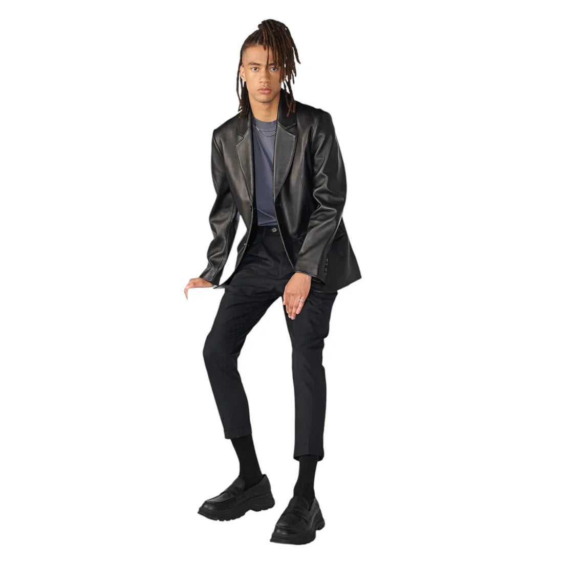 Men’s Classic Leather Blazer – Two-Button Design, Sleek & Stylish