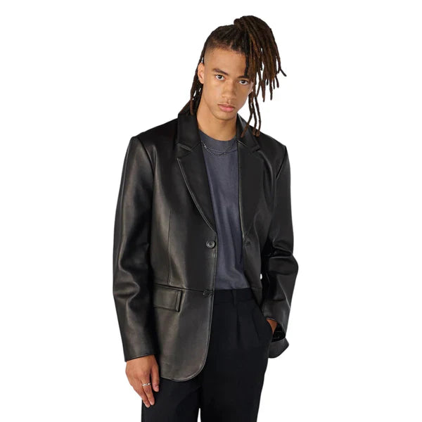 Men’s Classic Leather Blazer – Two-Button Design, Sleek & Stylish