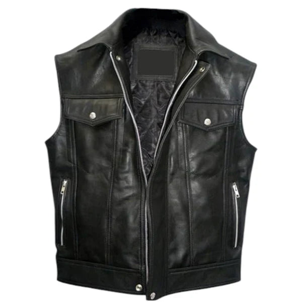 Men's Retro Café Racer Biker Vest – Genuine Lambskin Leather