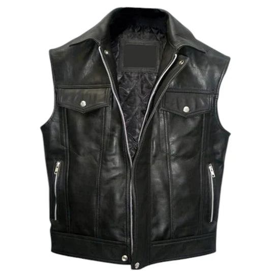 Men's Retro Café Racer Biker Vest – Genuine Lambskin Leather