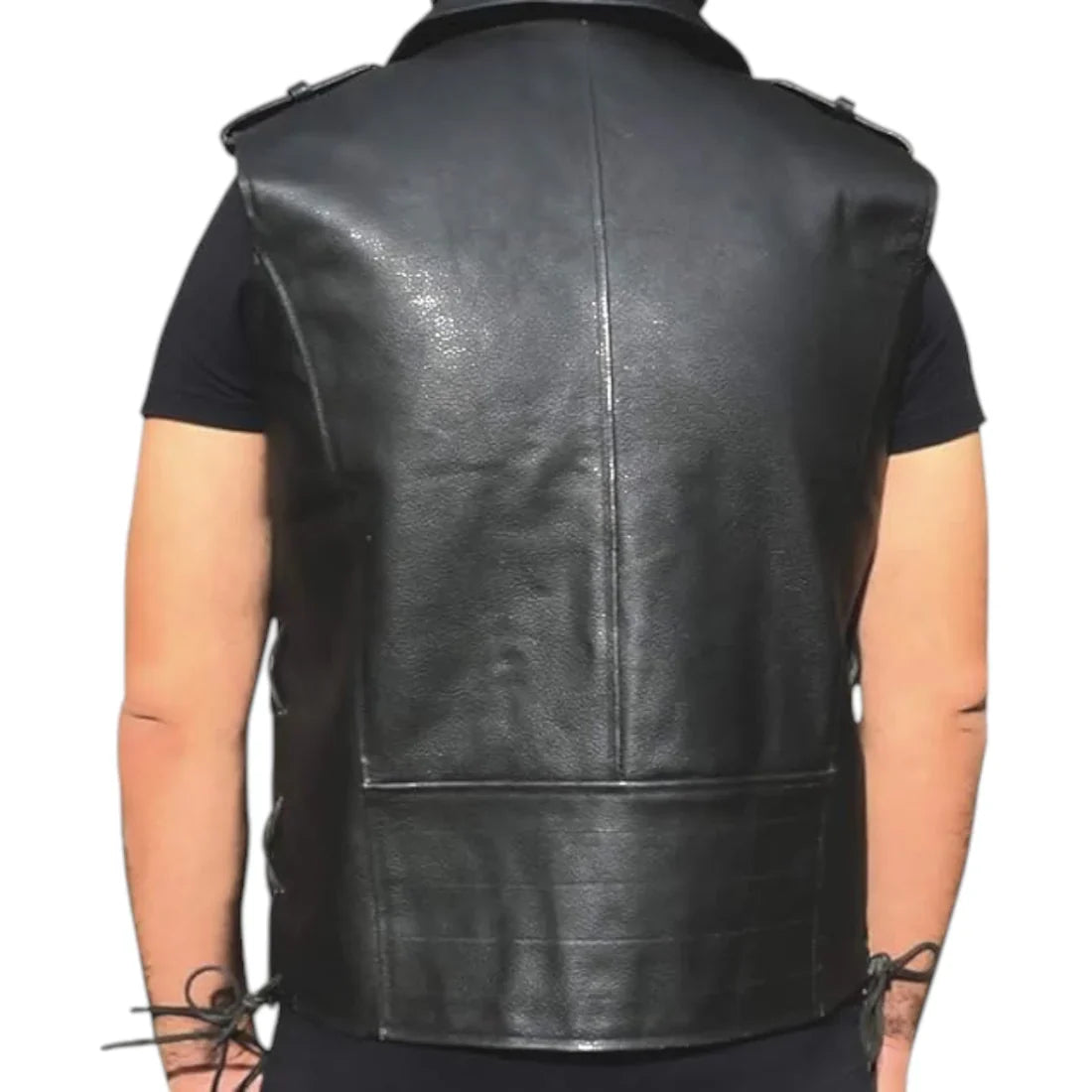 Men's Rocker Style Biker Vest – Genuine Black Cowhide Leathe