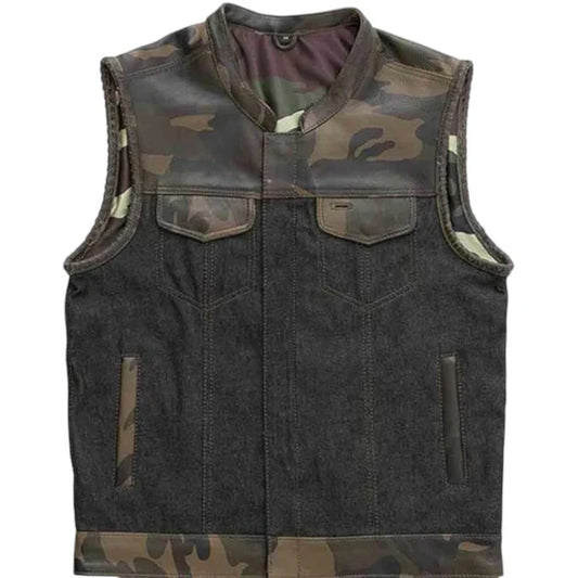 Men's Sleeveless Camouflage Vest – Leather & Textile Biker StyleMen's Sleeveless Camouflage Vest – Leather & Textile Biker Style
