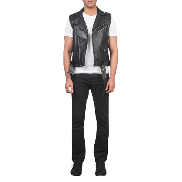 Men's Black Leather Motorcycle Vest