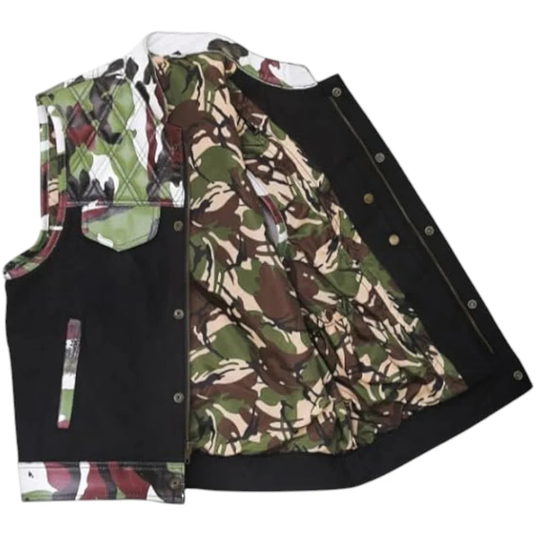 Motorcycle Biker Vest for Men – Camouflage Leather & Textile Sleeveless