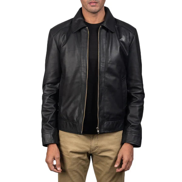 Premium Leather Jacket for Men with Harrington Collar