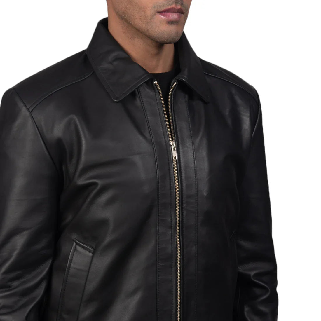 Premium Leather Jacket for Men with Harrington Collar