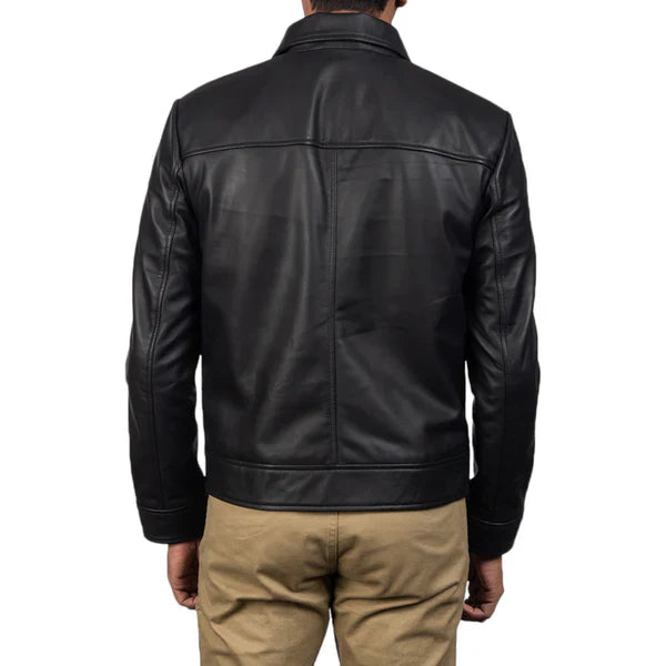 Premium Leather Jacket for Men with Harrington Collar