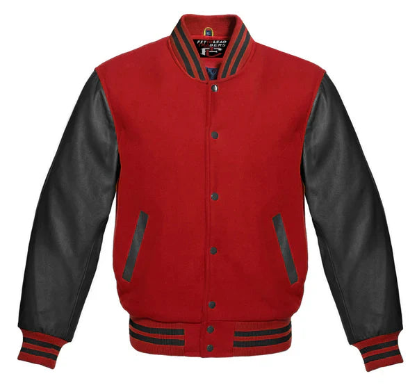Stylish Retro Varsity Letterman Jacket with Bold Black Sleeves