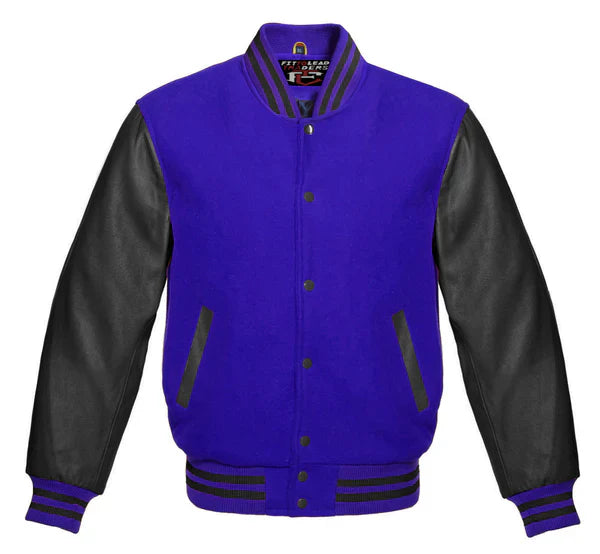 Stylish Retro Varsity Letterman Jacket with Bold Black Sleeves