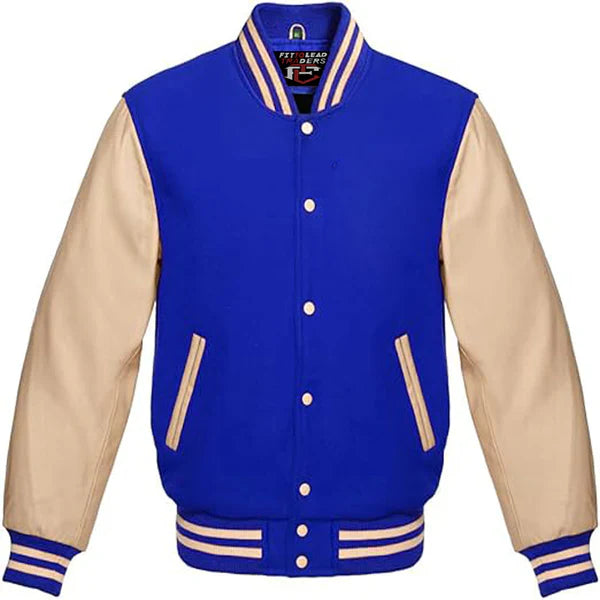 Classic Varsity Jacket Wool Body & Cream Leather Sleeves Vintage Baseball Style