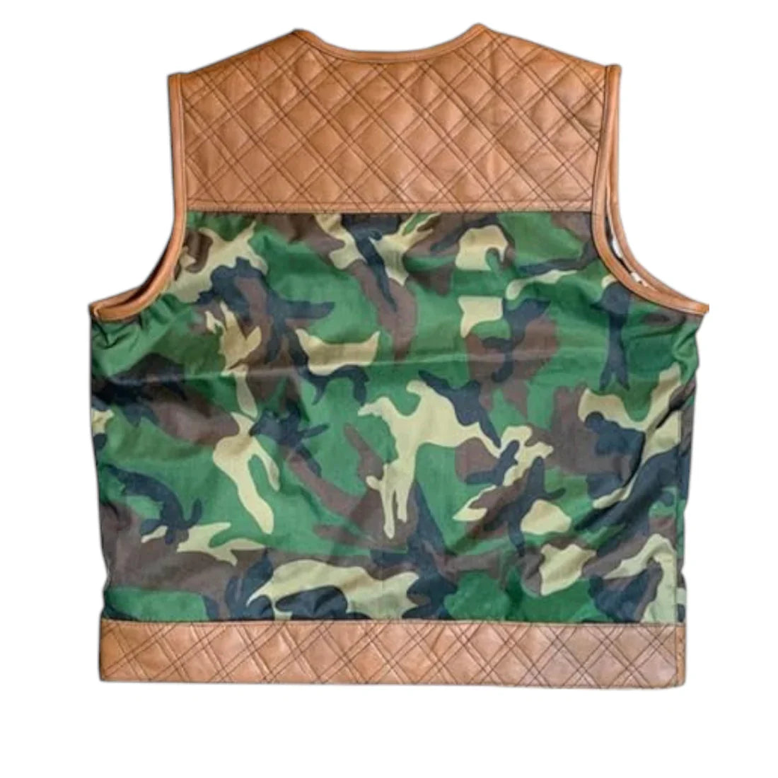 Stylish Camouflage Motorcycle Vest for Men – Genuine Leather & Textile Design