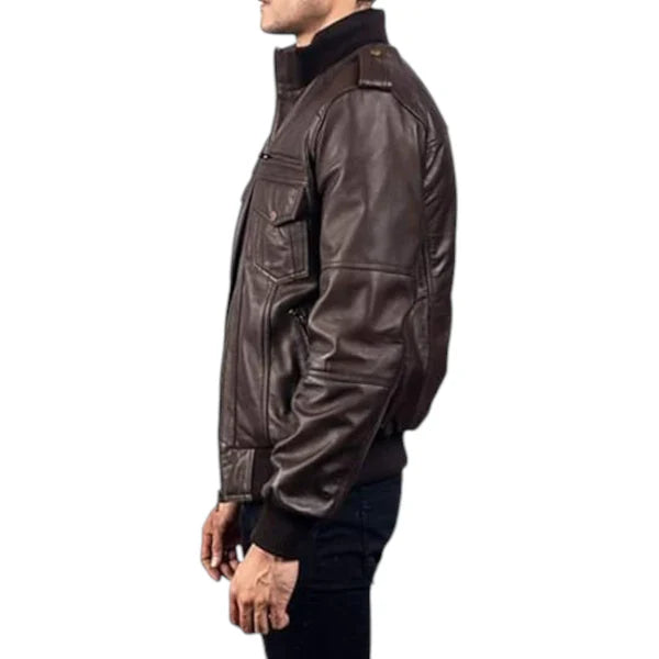 Stylish Men's Slim Fit Brown Lambskin Bomber Motorcycle Rider Jacket