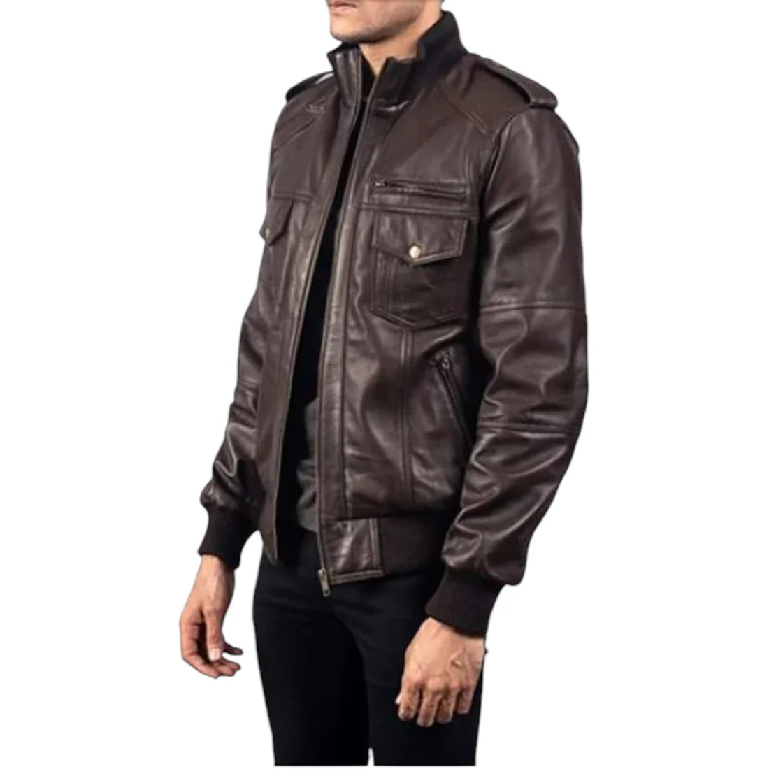 Stylish Men's Slim Fit Brown Lambskin Bomber Motorcycle Rider Jacket