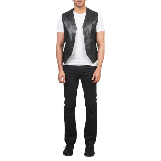 Superior Quality Black Leather Vest in Auden
