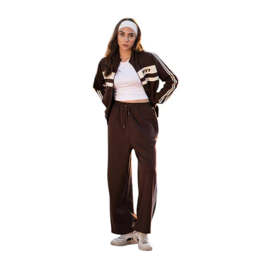 Sport Luxe Brown Tracksuit with Mock Neck