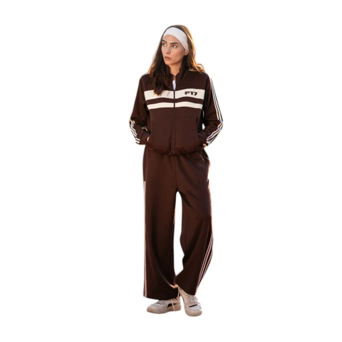 Sport Luxe Brown Tracksuit with Mock Neck