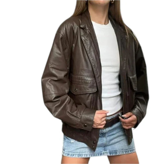 Timeless 90s Brown Leather Bomber Jacket