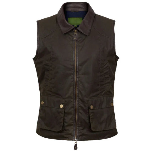 womens-waxed-cotton-utility-vest-dark-brown