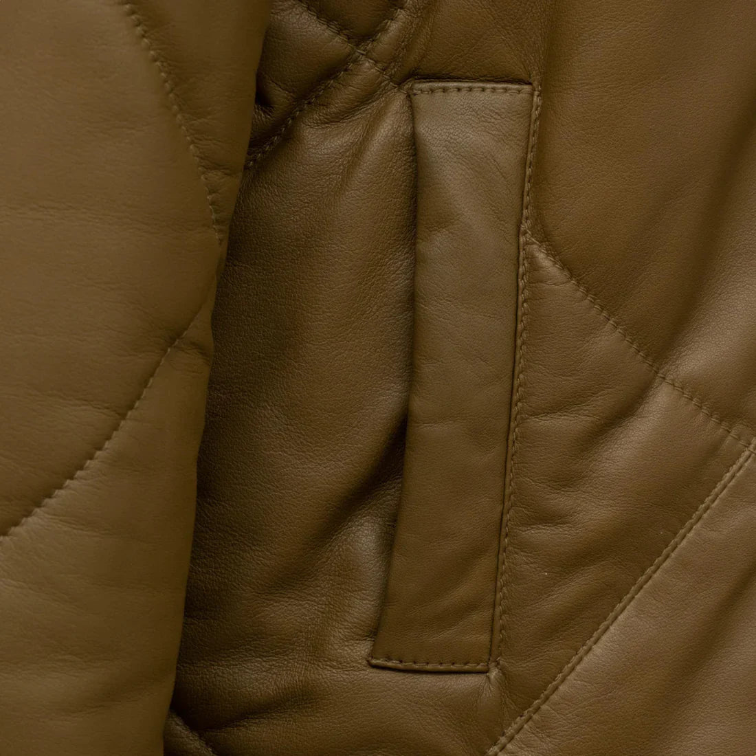 Women's Khaki Quilted Leather Stylish Jacket