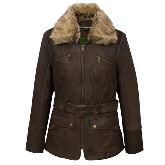 Women's Belted Leather Jacket - Classic Style