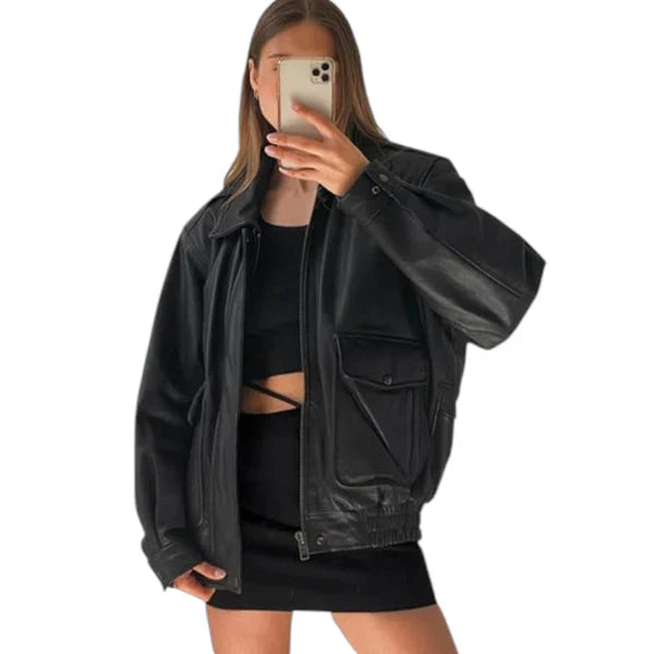Women’s Vintage 90S Genuine Leather Oversize Retro style Bomber Jacket