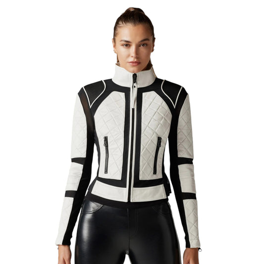 Women's Color block Leather Moto Jacket Sleek & Modern [Mister Products]