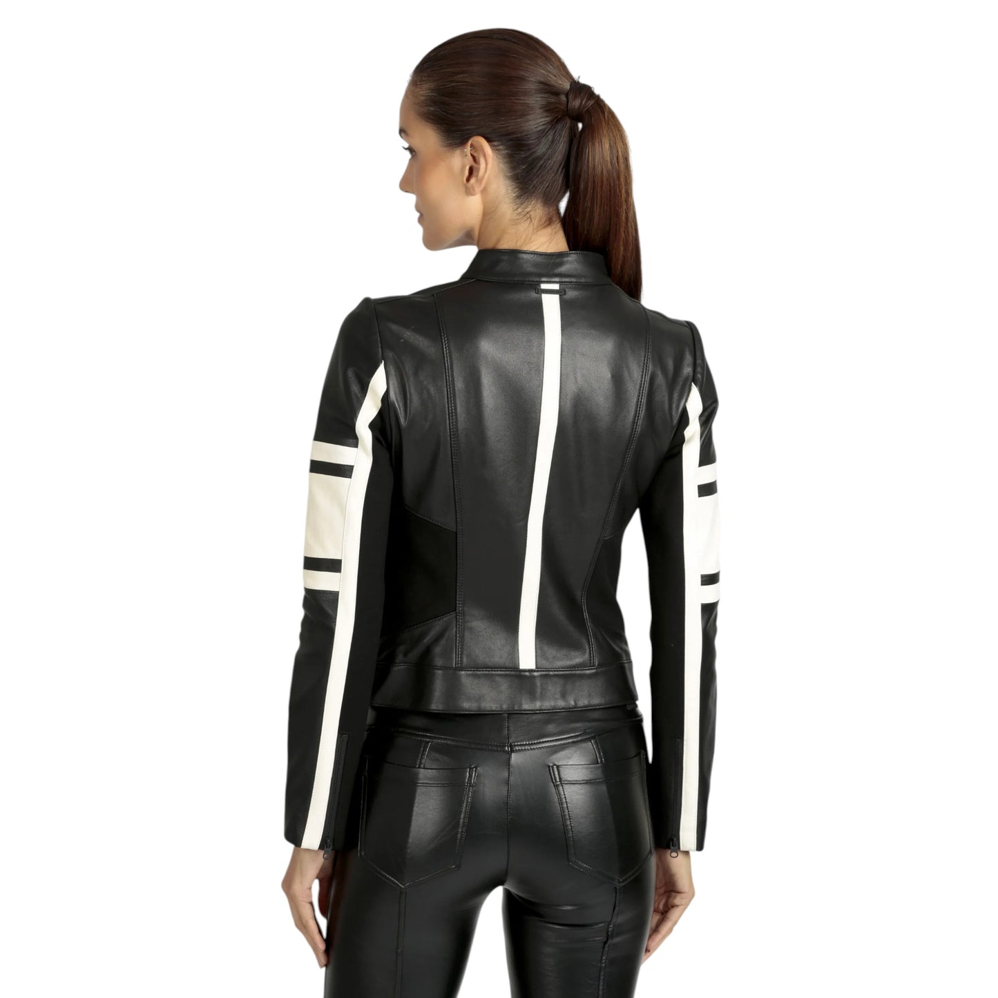 Women’s White Leather Racer, Fashion Jacket | Stylish Slim Fit Moto Jacket