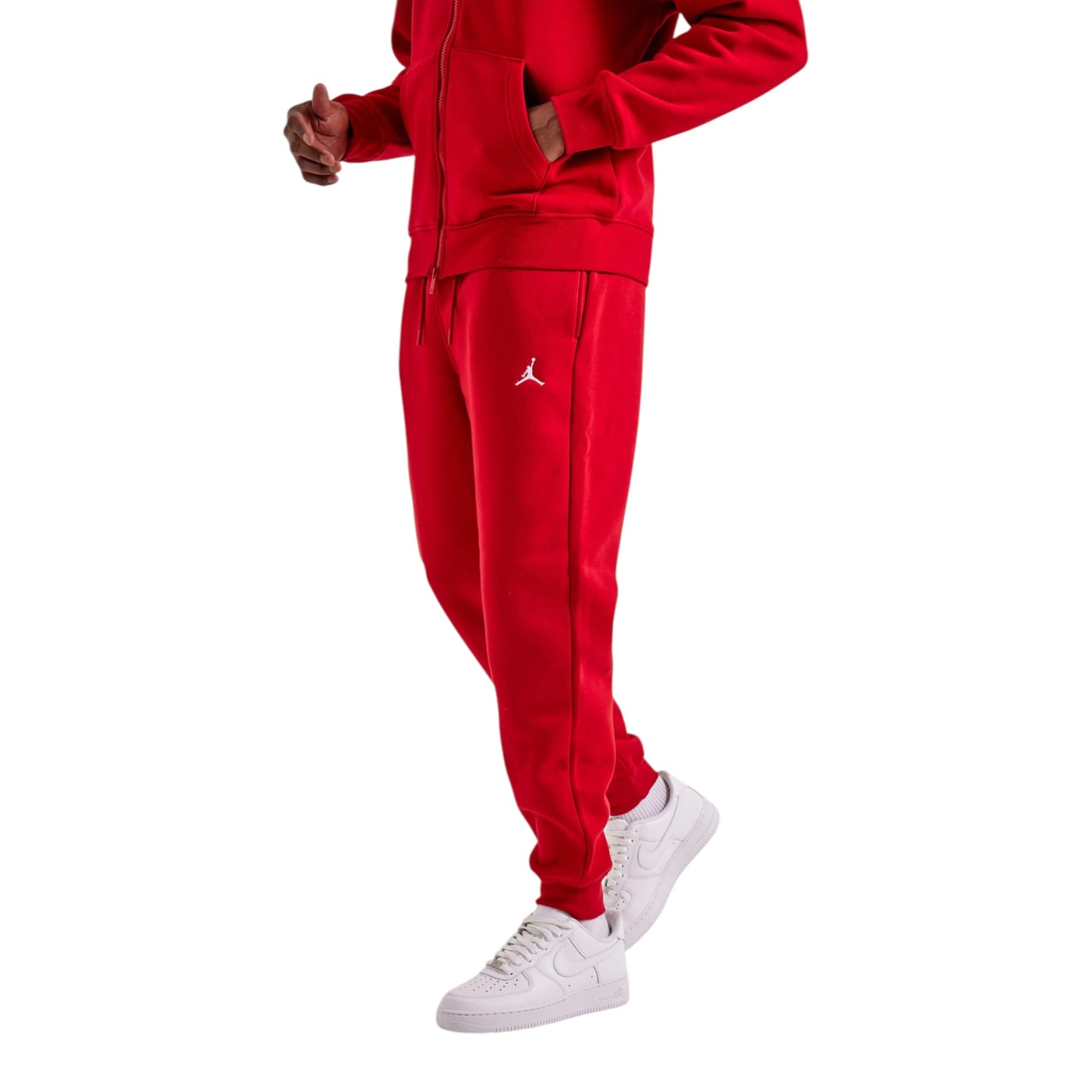 Red tracksuit with a logo on a white background