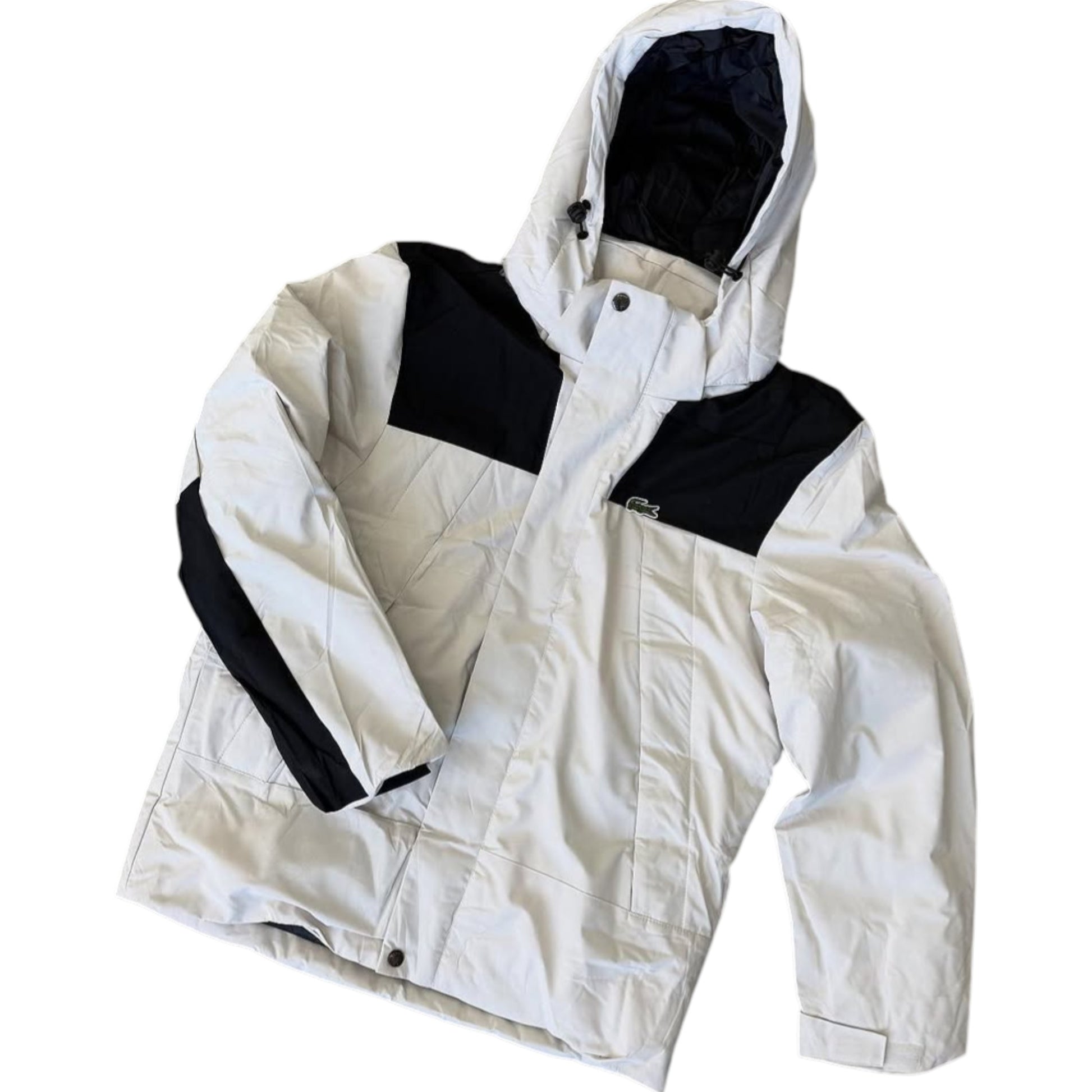 White jacket with black accents on a white background