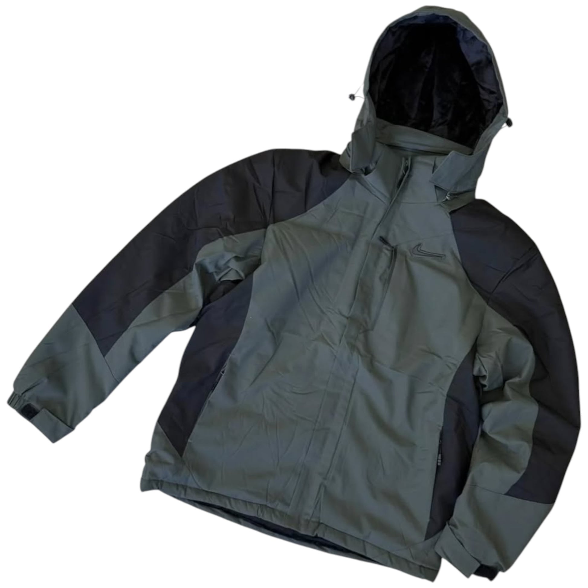 Two-tone jacket with a hood on a white background