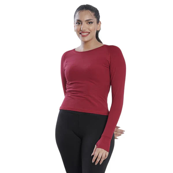 Comfort-Driven Women's Maroon Full Sleeve Tee
