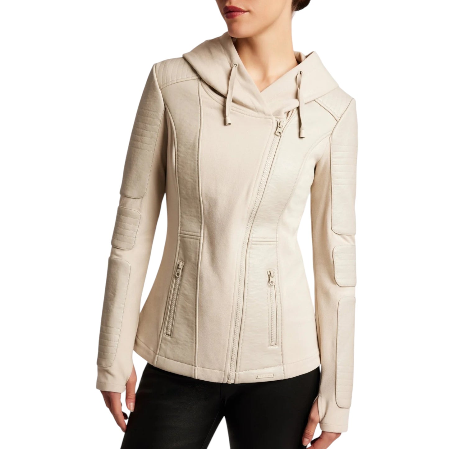 Beige jacket with a hood on a white background